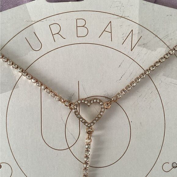 NWT Urban Outfitters gold tone rhinestone hearts body chain - Picture 6 of 8